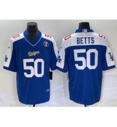 Men's Los Angeles Dodgers #50 Mookie Betts Blue Vin Scully Stitched Jersey