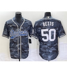 Men's Los Angeles Dodgers #50 Mookie Betts Gray Camo Cool Base Stitched Baseball Jersey