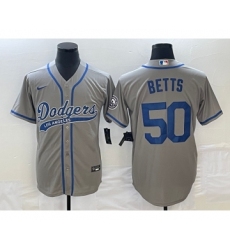 Men's Los Angeles Dodgers #50 Mookie Betts Grey Cool Base Stitched Baseball Jersey1