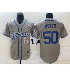 Men's Los Angeles Dodgers #50 Mookie Betts Grey Cool Base Stitched Baseball Jersey