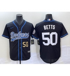 Men's Los Angeles Dodgers #50 Mookie Betts Number Black Cool Base Stitched Baseball Jersey