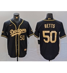 Men's Los Angeles Dodgers #50 Mookie Betts Number Black Gold World Series Champions Cool Base Stitched Jersey