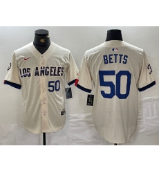 Men's Los Angeles Dodgers #50 Mookie Betts Number Cream 2024 City Connect Limited Stitched Jerseys