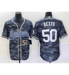 Men's Los Angeles Dodgers #50 Mookie Betts Number Gray Camo Cool Base Stitched Baseball Jersey