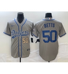 Men's Los Angeles Dodgers #50 Mookie Betts Number Grey Cool Base Stitched Baseball Jersey