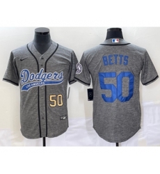 Men's Los Angeles Dodgers #50 Mookie Betts Number Grey Gridiron Cool Base Stitched Baseball Jersey