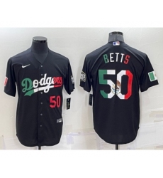 Men's Los Angeles Dodgers #50 Mookie Betts Number Mexico Black Cool Base Stitched Baseball Jersey