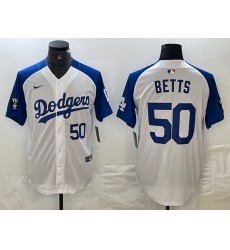 Men's Los Angeles Dodgers #50 Mookie Betts Number White Blue Fashion Stitched Cool Base Limited Jersey