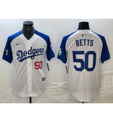 Men's Los Angeles Dodgers #50 Mookie Betts Number White Blue Fashion Stitched Cool Base Limited Jerseys