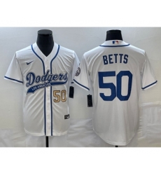 Men's Los Angeles Dodgers #50 Mookie Betts Number White Cool Base Stitched Baseball Jersey