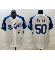 Men's Los Angeles Dodgers #50 Mookie Betts White Blue Fashion Stitched Cool Base Limited Jersey