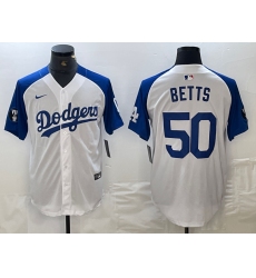 Men's Los Angeles Dodgers #50 Mookie Betts White Blue Fashion Stitched Cool Base Limited Jerseys