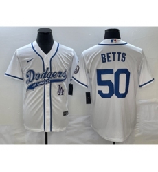 Men's Los Angeles Dodgers #50 Mookie Betts White Cool Base Stitched Baseball Jersey1