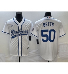 Men's Los Angeles Dodgers #50 Mookie Betts White Cool Base Stitched Baseball Jersey