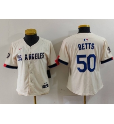 Women's Los Angeles Dodgers #50 Mookie Betts Cream 2024 City Connect Limited Stitched Jersey