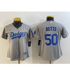 Women's Los Angeles Dodgers #50 Mookie Betts Grey Cool Base Stitched Nike Jersey