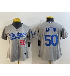 Women's Los Angeles Dodgers #50 Mookie Betts Number Grey Cool Base Stitched Nike Jersey