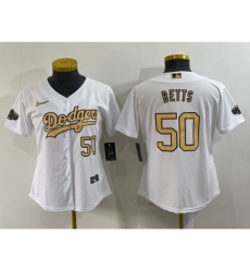 Women's Los Angeles Dodgers #50 Mookie Betts Number White 2022 All Star Stitched Cool Base Nike Jersey