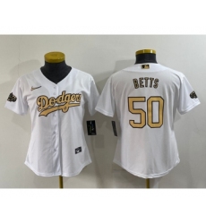 Women's Los Angeles Dodgers #50 Mookie Betts White 2022 All Star Stitched Cool Base Nike Jersey