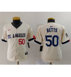 Youth Los Angeles Dodgers #50 Mookie Betts Number Cream 2024 City Connect Limited Stitched Jersey