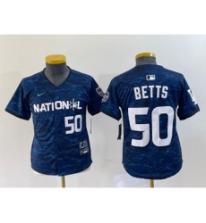 Youth Nike Los Angeles Dodgers #50 Mookie Betts Number Royal 2023 All star Cool Base Stitched Jersey