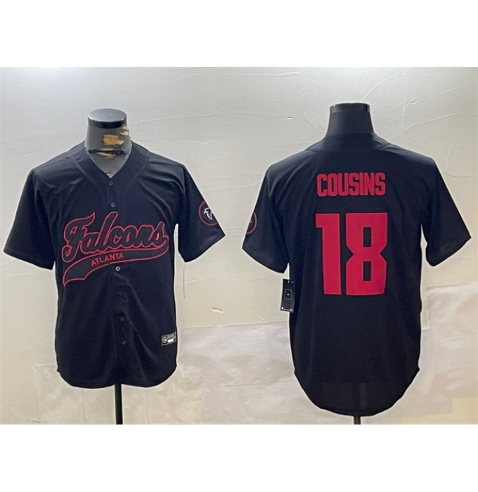 Men's Atlanta Falcons #18 Kirk Cousins Black With Cool Base Stitched Baseball Jersey