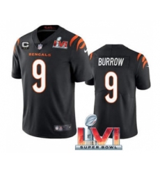 Men's Cincinnati Bengals #9 Joe Burrow 2022 Black With C Patch Super Bowl LVI Vapor Limited Stitched Jersey Men's Cincinnati Bengals #9 Joe Burrow 2022 Black With C Patch Super Bowl LVI Vapor Limited Stitched Jersey