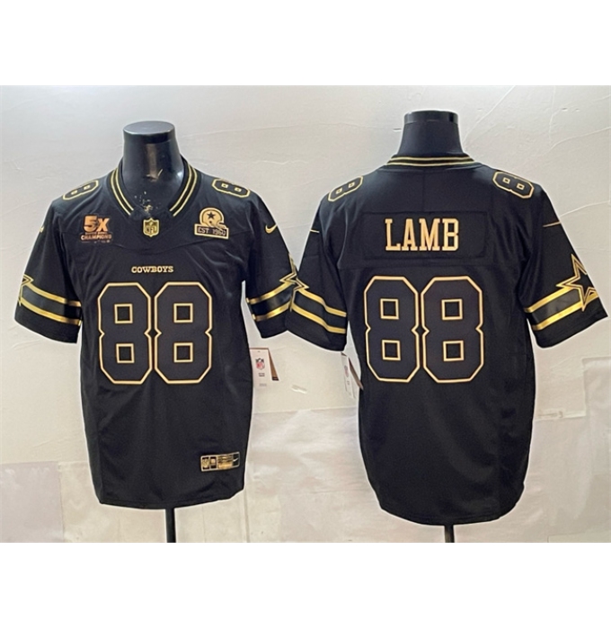 Men's Dallas Cowboys #88 CeeDee Lamb Black Gold 2025 F.U.S.E. With 5x Super Bowl Champions & Established In 1960 Vapor Limited Stitched Football Jersey