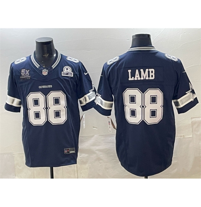 Men's Dallas Cowboys #88 CeeDee Lamb Navy F.U.S.E. With 5x Super Bowl Champions & Established In 1960 Vapor Limited Stitched Football Jersey