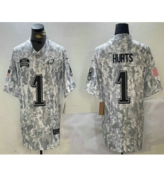 Men's Philadelphia Eagles #1 Jalen Hurts 2024 FUSE Arctic Camo Salute to Service Limited Stitched Jersey