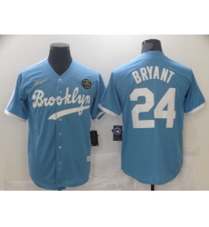 Men's Los Angeles Dodgers #24 Kobe Bryant Light Blue Throwback With KB Patch Cool Base Stitched Baseball Jersey