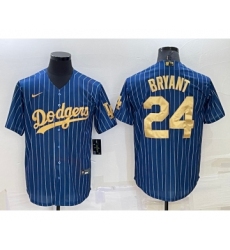 Men's Los Angeles Dodgers #24 Kobe Bryant Navy Blue Gold Pinstripe Stitched MLB Cool Base Nike Jersey