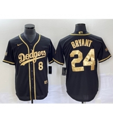 Men's Los Angeles Dodgers Front #8 Back #24 Kobe Bryant Black Gold Cool Base Stitched Baseball Jersey