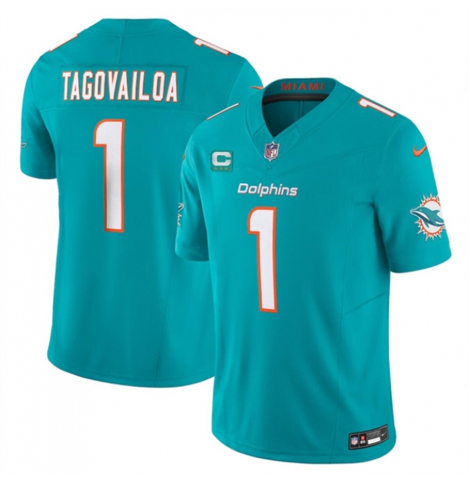 Men's Miami Dolphins #1 Tua Tagovailoa Aqua F.U.S.E With 3-Star C Vapor Limited Stitched Football Jersey