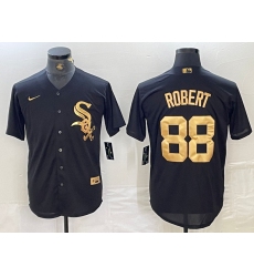 Men's Chicago White Sox #88 Luis Robert Black Gold Cool Base Stitched Baseball Jersey