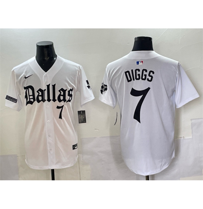 Men's Dallas Cowboys #7 Trevon Diggs White 'Gothic Lone Star Edition' Limited Stitched Baseball Jersey