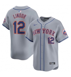 Men's New York Mets #12 Francisco Lindor 2024 Gray Away Limited Stitched Baseball Jersey