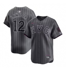 Men's New York Mets #12 Francisco Lindor Nike Graphite 2024 City Connect Limited Player Jersey