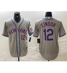 Men's New York Mets #12 Francisco Lindor Number Grey Stitched Cool Base Nike Jersey