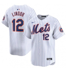 Men's New York Mets #12 Francisco Lindor White 2024 Home Limited Stitched Baseball Jersey