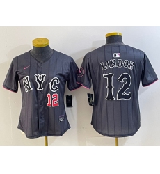 Women's New York Mets #12 Francisco Lindor Number Grey 2024 City Connect Cool Base Stitched Jerseys