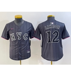 Youth New York Mets #12 Francisco Lindor Grey 2024 City Connect Cool Base Stitched Jersey