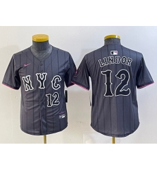 Youth New York Mets #12 Francisco Lindor Number Grey 2024 City Connect Cool Base Stitched Jersey