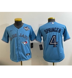 Youth Toronto Blue Jays #4 George Springer Blue 2025 World Series Cool Base Stitched Baseball Jersey
