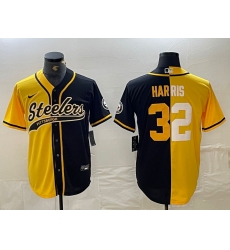 Men's Pittsburgh Steelers #22 Najee Harris Yellow Black Split With Cool Base Stitched Baseball Jersey