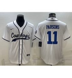 Men's Dallas Cowboys #11 Micah Parsons White With Patch Cool Base Stitched Baseball Jersey