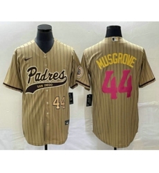 Men's San Diego Padres #44 Joe Musgrove Number Tan Pinstripe 2023 City Connect Cool Base Stitched Jersey