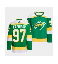 Men's Minnesota Wild #97 Kirill Kaprizov Green 2022-23 Reverse Retro Stitched Jersey