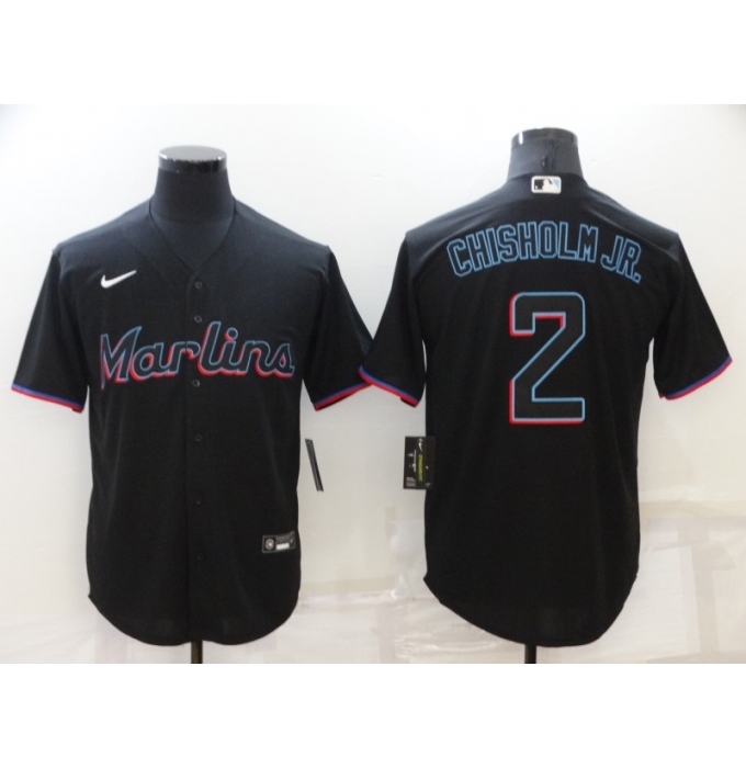 Men's Nike Miami Marlins #2 Jazz Chisholm Red Black Replica Jersey