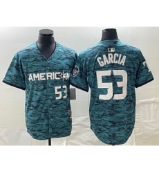 Men's Nike Texas Rangers #53 Adolis Garcia Number Teal 2023 All Star Stitched Baseball Jersey